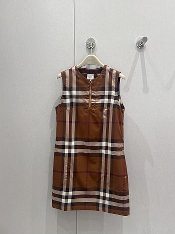 Okify Burberry Brown Plaid Sleeveless Cotton Dress S-XL