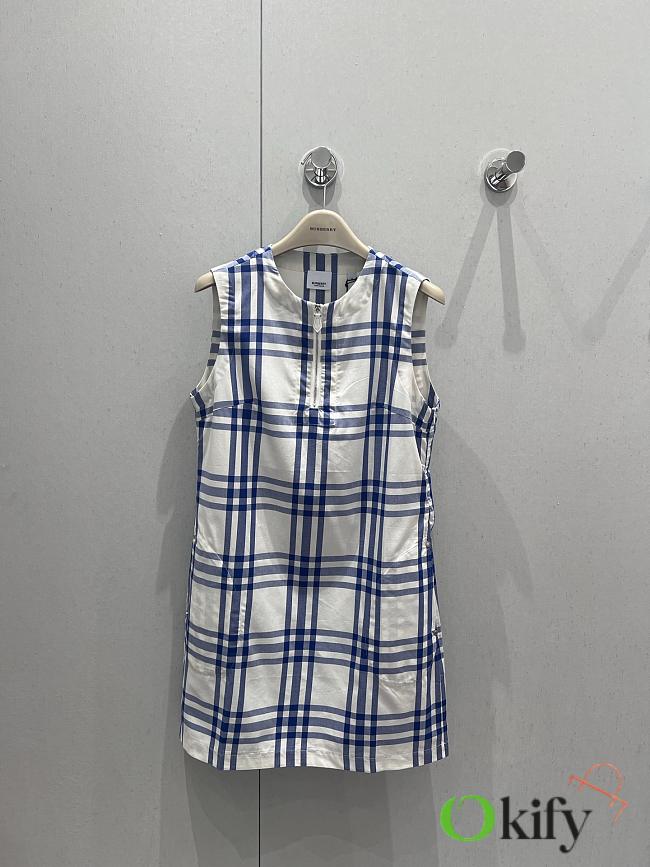 Okify Burberry Blue Plaid Sleeveless Cotton Dress S-XL - 1