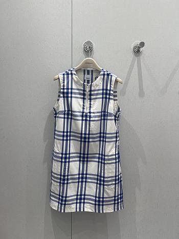 Okify Burberry Blue Plaid Sleeveless Cotton Dress S-XL
