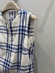 Okify Burberry Blue Plaid Sleeveless Cotton Dress S-XL - 2