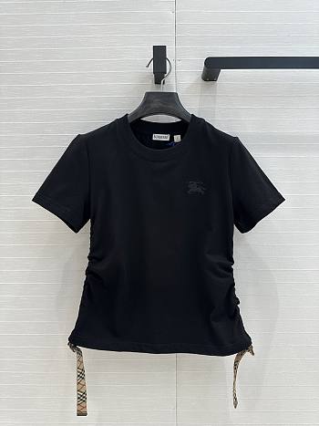 Okify Burberry Plaid Pleated Waist Cotton T-shirt In Black S-XL 