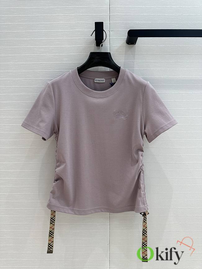 Okify Burberry Plaid Pleated Waist Cotton T-shirt In Purple S-XL  - 1