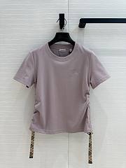Okify Burberry Plaid Pleated Waist Cotton T-shirt In Purple S-XL  - 1