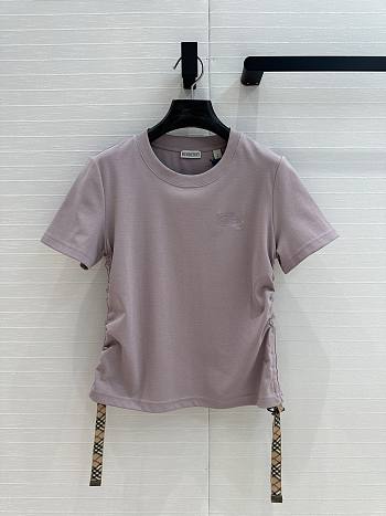 Okify Burberry Plaid Pleated Waist Cotton T-shirt In Purple S-XL 