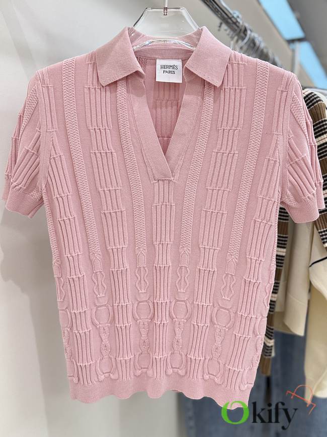 Okify Hermes Pink Polo Sweater SML - 1