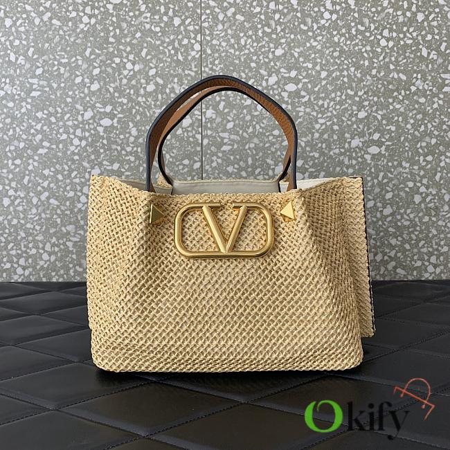 Okify Valentino Raffia Tote Bag In Beige 25x18x12cm  - 1