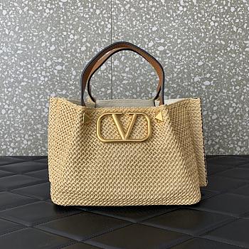 Okify Valentino Raffia Tote Bag In Beige 25x18x12cm 