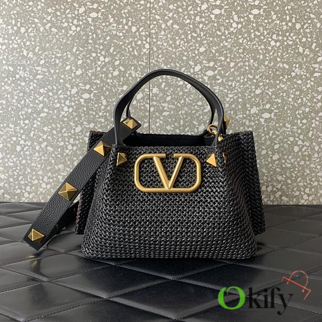 Okify Valentino Raffia Tote Bag In Black 25x18x12cm  - 1