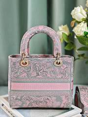 Okify Dior Lady D-Lite Pink And Gray Bag 24cm - 5