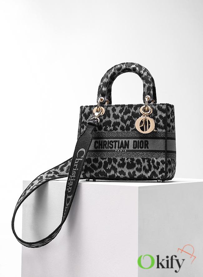 Okify Dior Lady D-lite Black Leopard Bag 24x20x11cm - 1