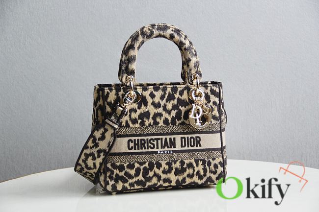 Okify Dior Lady D-lite Brown Leopard Bag 23.5x20x13cm  - 1