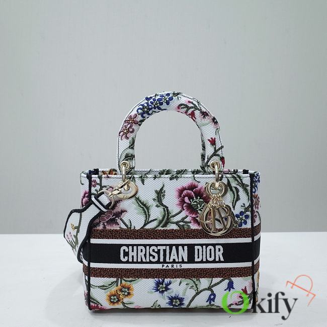Okify Dior Lady D-Lite White Bag With Flowers 24x20x11cm - 1