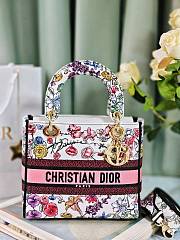 Okify Dior Lady D-Lite White Bag With Pink Tone Flowers 24x20x11cm - 1