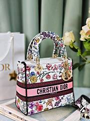 Okify Dior Lady D-Lite White Bag With Pink Tone Flowers 24x20x11cm - 5