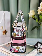 Okify Dior Lady D-Lite White Bag With Pink Tone Flowers 24x20x11cm - 6