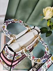 Okify Dior Lady D-Lite White Bag With Pink Tone Flowers 24x20x11cm - 2