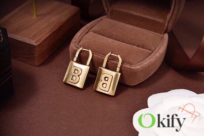 Okify Balenciaga Lock Gold Earrings  - 1