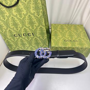 Okify Gucci Purple Crystal Buckle Black Belt 30mm