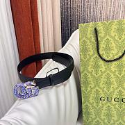 Okify Gucci Purple Crystal Buckle Black Belt 30mm - 2