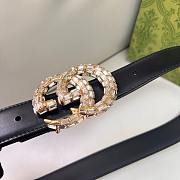 Okify Gucci Gold Crystal Buckle Black Belt 30mm - 3
