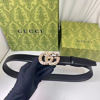 Okify Gucci Gold Crystal Buckle Black Belt 30mm