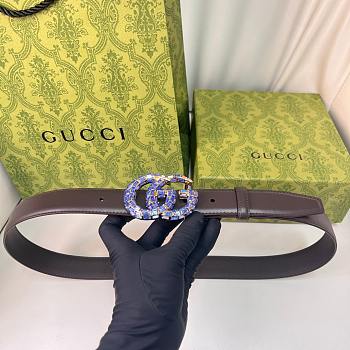 Okify Gucci Purple Crystal Buckle Dark Brown Belt 30mm