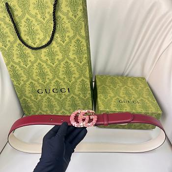 Okify Gucci Pink Crystal Buckle Red And White Belt 30mm