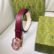 Okify Gucci Pink Crystal Buckle Red And White Belt 30mm - 3