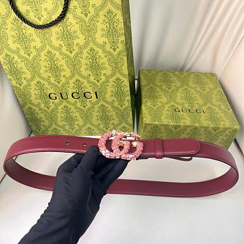 Okify Gucci Pink Crystal Buckle Red Belt 30mm