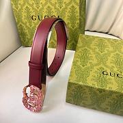 Okify Gucci Pink Crystal Buckle Red Belt 30mm - 6