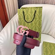 Okify Gucci Pink Crystal Buckle Red Belt 30mm - 5