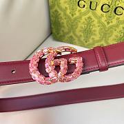 Okify Gucci Pink Crystal Buckle Red Belt 30mm - 2