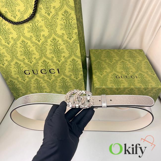 Okify Gucci Silver Crystal Buckle Silver Belt 30mm - 1