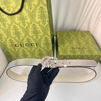 Okify Gucci Silver Crystal Buckle Silver Belt 30mm