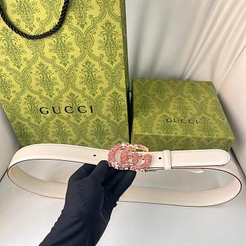 Okify Gucci Pink Crystal Buckle White Belt 30mm
