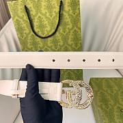 Okify Gucci Pink Crystal Buckle White Belt 30mm - 5