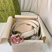 Okify Gucci Pink Crystal Buckle White Belt 30mm - 4