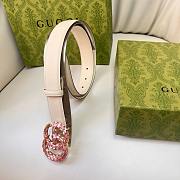 Okify Gucci Pink Crystal Buckle White Belt 30mm - 3
