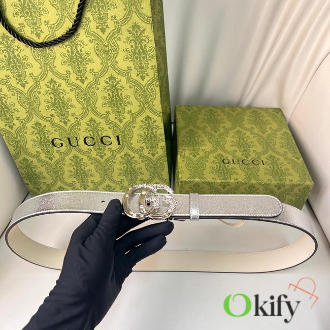 Okify Gucci Silver Buckle Silver Belt 30mm - 1