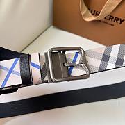 Okify Burberry Dark Silver Buckle Blue Check Belt 35mm - 5