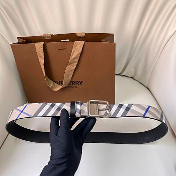 Okify Burberry Silver Buckle Blue Check Belt 35mm