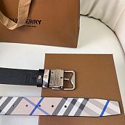 Okify Burberry Silver Buckle Blue Check Belt 35mm - 5