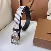 Okify Burberry Silver Buckle Blue Check Belt 35mm - 4