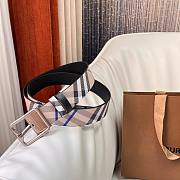 Okify Burberry Silver Buckle Blue Check Belt 35mm - 2