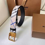 Okify Burberry Gold Buckle Blue Check Belt 35mm - 6