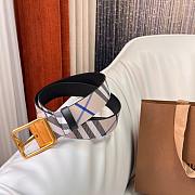 Okify Burberry Gold Buckle Blue Check Belt 35mm - 4