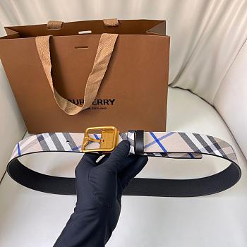 Okify Burberry Gold Buckle Blue Check Belt 35mm