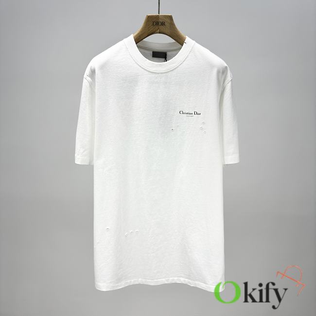 Okify Dior White T-shirt With Lily Flowers XS-L  - 1