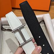 Okify Hermes Hisseo Reversible Belt In Black And White With Silver Buckle 32mm - 4