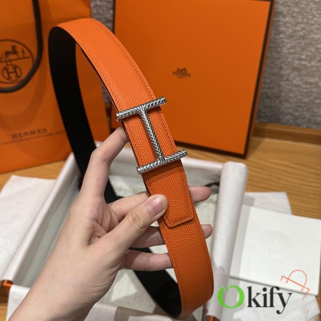 Okify Hermes Hisseo Reversible Belt In Black And Orange 32mm - 1